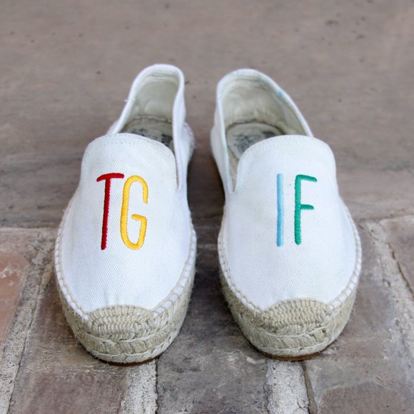 Soludos Natural Ivory Canvas Colorful TGIF Espadrilles Slip On Shoes Size 8.5 - Picture 3 of 8